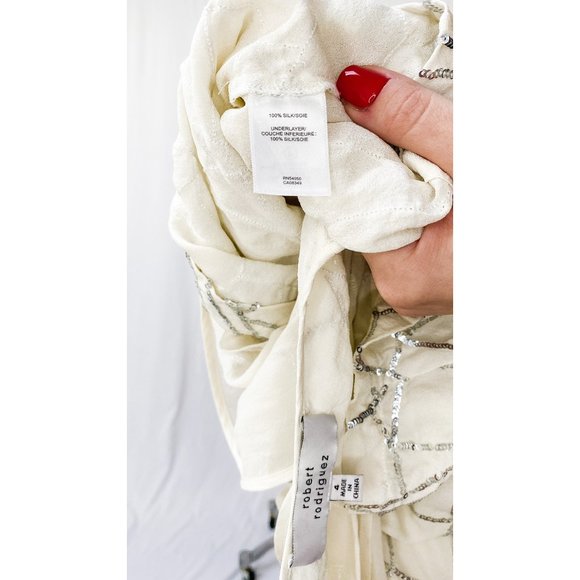 Robert Rodriguez Ivory Silk & Sequin Layer Holiday Party Top - Picture 5 of 8